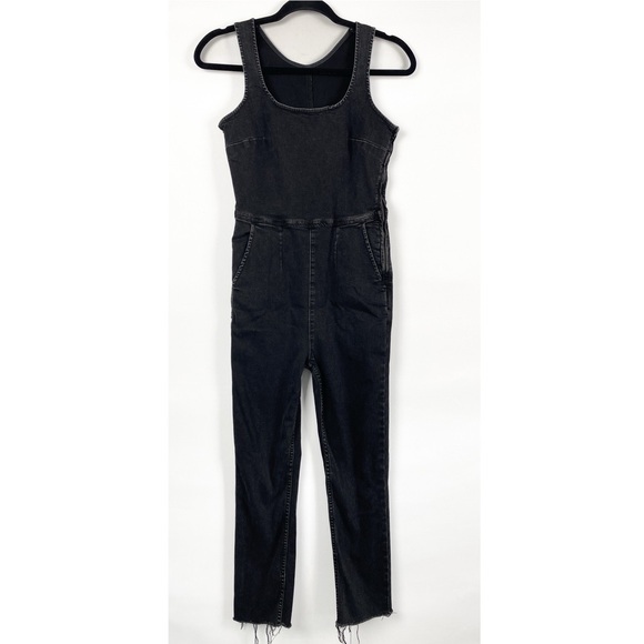 Free People Scarlett Denim Jumpsuit 4 Black Grunge Western Goth Retro Stretch - Picture 5 of 14